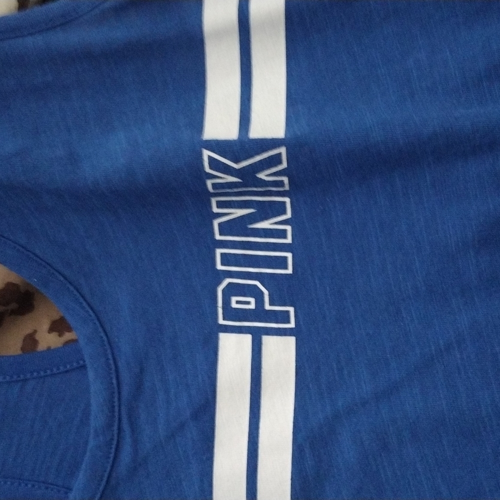 PINK BLUE/W WHITE STRIPED TANK TOP ROYAL BLUE💙WHITE PINK BOLD LETTERS ON FRONT - Picture 2 of 9